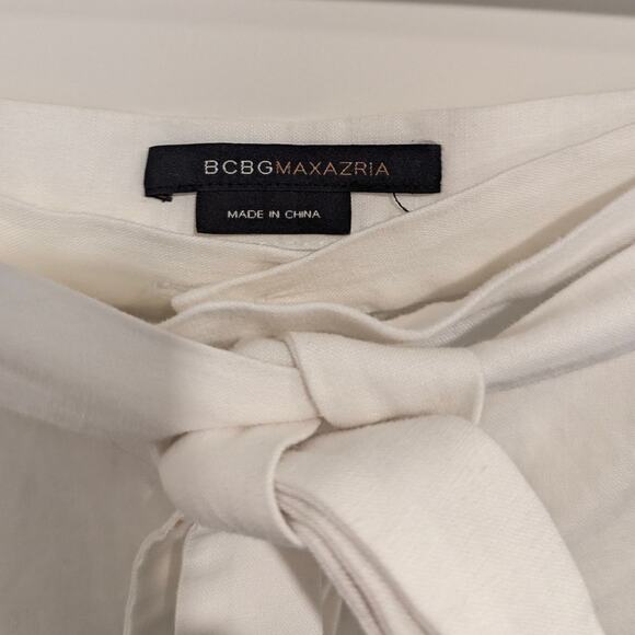 BCBGMAXAZRIA White Linen Cotton Wrap Pants Size 8 - Picture 3 of 6